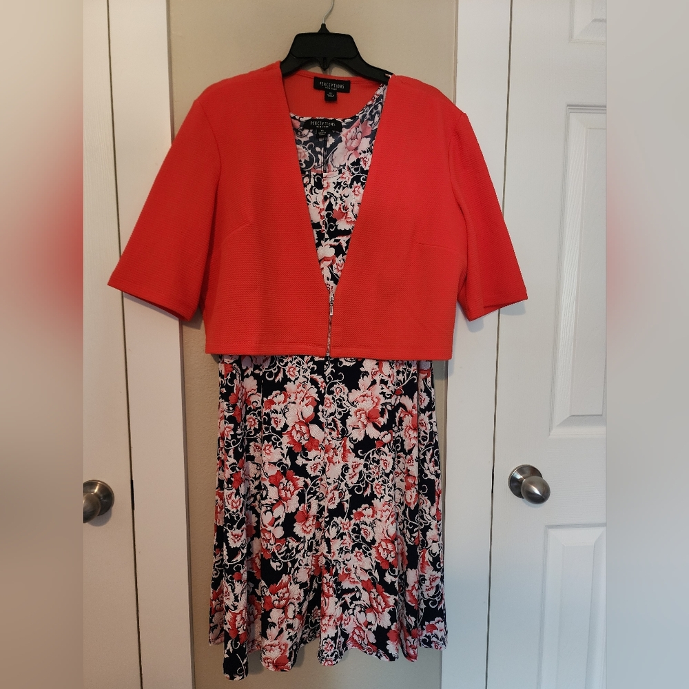 EUC Perceptions Two Piece Navy Floral Dress with Jacket